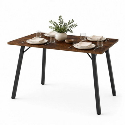Rustic Oak Wooden Rectangular Dining Table With Splayed Black Metal Legs Kitchen - image 1