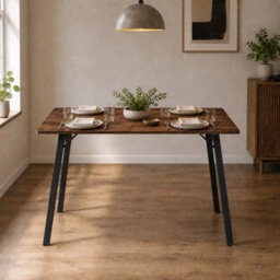 Rustic Oak Wooden Rectangular Dining Table With Splayed Black Metal Legs Kitchen - thumbnail 3