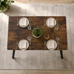 Rustic Oak Wooden Rectangular Dining Table With Splayed Black Metal Legs Kitchen - thumbnail 5