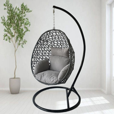 Hortus Grey Hanging Rattan Egg Chair With Cushions - image 1