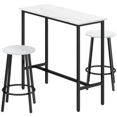 Wyld Haus Lano Marble-Effect 3-Piece Bar Table And Stool Set - White Top, Black Frame. - image 1