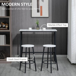 Wyld Haus Lano Marble-Effect 3-Piece Bar Table And Stool Set - White Top, Black Frame. - thumbnail 5