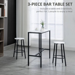 Wyld Haus Lano Marble-Effect 3-Piece Bar Table And Stool Set - White Top, Black Frame. - thumbnail 4