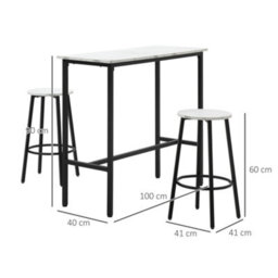 Wyld Haus Lano Marble-Effect 3-Piece Bar Table And Stool Set - White Top, Black Frame. - thumbnail 3