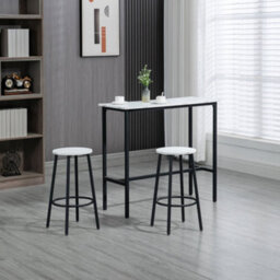 Wyld Haus Lano Marble-Effect 3-Piece Bar Table And Stool Set - White Top, Black Frame. - thumbnail 2