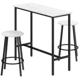 Wyld Haus Lano Marble-Effect 3-Piece Bar Table And Stool Set - White Top, Black Frame. - thumbnail 1