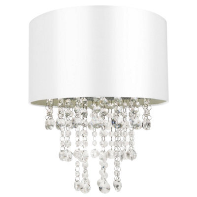 Happy Homewares Modern White Satin Fabric Pendant Light Shade With Transparent Acrylic Droplets - image 1