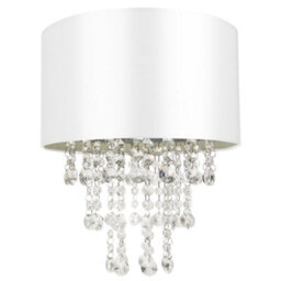Happy Homewares Modern White Satin Fabric Pendant Light Shade With Transparent Acrylic Droplets