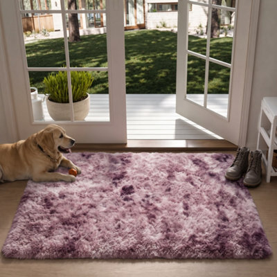 Oxford Homeware Shaggy Rug Anti-Slip Washable Soft Fluffy Living Room And Bedroom Rug (Mottled Pink, 50X80Cm) - image 1