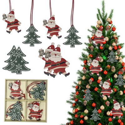 Neel Blue Wooden Christmas Hanging Decorations, Rustic Xmas Tree Ornaments With Santa Claus - 4 Designs - image 1