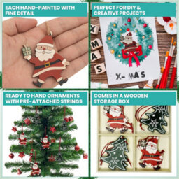 Neel Blue Wooden Christmas Hanging Decorations, Rustic Xmas Tree Ornaments With Santa Claus - 4 Designs - thumbnail 8
