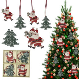 Neel Blue Wooden Christmas Hanging Decorations, Rustic Xmas Tree Ornaments With Santa Claus - 4 Designs