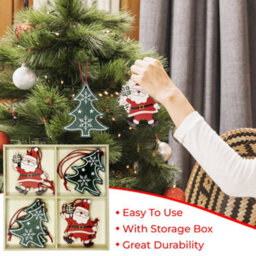 Neel Blue Wooden Christmas Hanging Decorations, Rustic Xmas Tree Ornaments With Santa Claus - 4 Designs - thumbnail 6