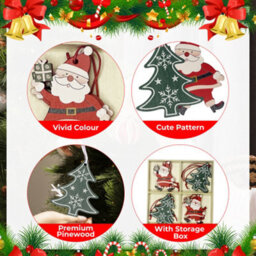 Neel Blue Wooden Christmas Hanging Decorations, Rustic Xmas Tree Ornaments With Santa Claus - 4 Designs - thumbnail 3