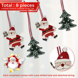 Neel Blue Wooden Christmas Hanging Decorations, Rustic Xmas Tree Ornaments With Santa Claus - 4 Designs - thumbnail 4