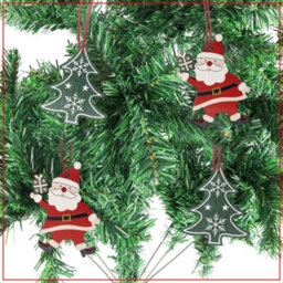 Neel Blue Wooden Christmas Hanging Decorations, Rustic Xmas Tree Ornaments With Santa Claus - 4 Designs - thumbnail 7