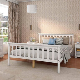 Solid Wooden Pine 4Ft6 Double Bed Frame White Slatted Bedframe - thumbnail 3