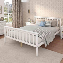 Solid Wooden Pine 4Ft6 Double Bed Frame White Slatted Bedframe - thumbnail 4