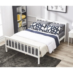 Solid Wooden Pine 4Ft6 Double Bed Frame White Slatted Bedframe - thumbnail 1