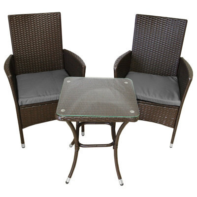 MonsterShop Rattan Bistro Set Furniture 3 Pcs Patio Weave Companion Chair Table Set 2 Seater Free Cover - image 1