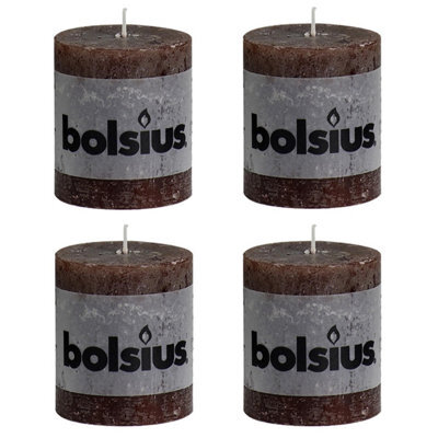 Bolsius 4Pc Dark Brown Rustic Pillar Candles 80 X 68mm