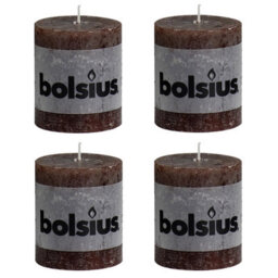 Bolsius 4Pc Dark Brown Rustic Pillar Candles 80 X 68mm