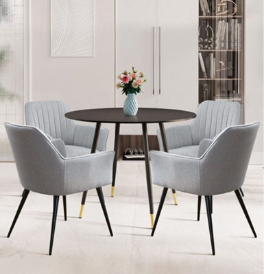 Hallowood Furniture Finley Small Round Dining Table In Black Finish With 4 Steel Grey Fabric Armchairs - image 1