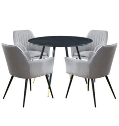 Hallowood Furniture Finley Small Round Dining Table In Black Finish With 4 Steel Grey Fabric Armchairs - thumbnail 8