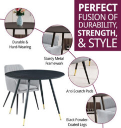 Hallowood Furniture Finley Small Round Dining Table In Black Finish With 4 Steel Grey Fabric Armchairs - thumbnail 2