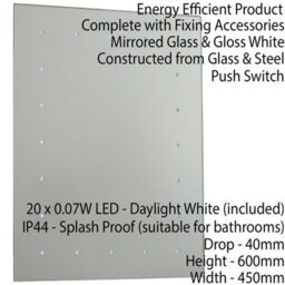 Ip44 Led Bathroom Mirror 60Cm X 45Cm Battery Powered Wall Light Push Switch - thumbnail 2