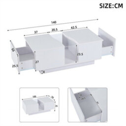 Abrihome White High-Gloss Led Coffee Table, Unique Shape With 2 Storage Drawers & 16-Colour Lighting, Modern End Table For Living Room - thumbnail 4