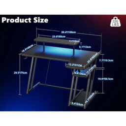 100Cm Black Gaming Desk With Smart Led Lights & Ergonomic Monitor Stand - thumbnail 2