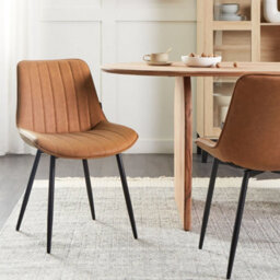 Wyld And Coco Ariahome Set Of 2 Brown Armless Faux Leather Dining Chairs With Black Steel Legs - thumbnail 2