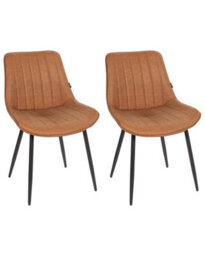 Wyld And Coco Ariahome Set Of 2 Brown Armless Faux Leather Dining Chairs With Black Steel Legs - thumbnail 3