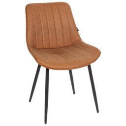 Wyld And Coco Ariahome Set Of 2 Brown Armless Faux Leather Dining Chairs With Black Steel Legs - thumbnail 4