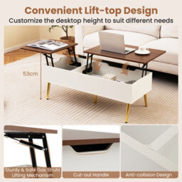 Costway Lift Top Coffee Table Modern Center Table With Metal Legs-Walnut - thumbnail 8