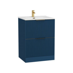 Royal Bathrooms Evora 700mm Midnight Blue Fluted Floor Standing Vanity Unit 2 Drawer With Ceramic Basin & Brushed Brass Handles - thumbnail 6