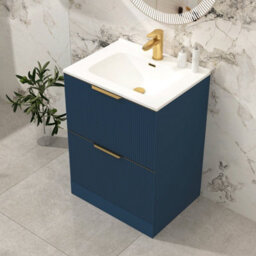 Royal Bathrooms Evora 700mm Midnight Blue Fluted Floor Standing Vanity Unit 2 Drawer With Ceramic Basin & Brushed Brass Handles - thumbnail 5