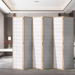 Living And Home 6 Panel Wooden Room Divider Privacy Screen Folding Room Partition Natural 180 Cm (H) X 270 Cm (W) - thumbnail 1