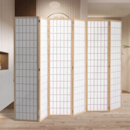 Living And Home 6 Panel Wooden Room Divider Privacy Screen Folding Room Partition Natural 180 Cm (H) X 270 Cm (W) - thumbnail 3