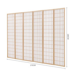 Living And Home 6 Panel Wooden Room Divider Privacy Screen Folding Room Partition Natural 180 Cm (H) X 270 Cm (W) - thumbnail 9