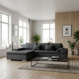 Bangkok Corner Sofa Bed With Storage And Sleeping Function Metal Legs Wooden Frame Foam Filling Dark Grey Left