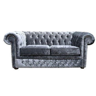 Chesterfield Crystal 2 Seater Sofa Modena Anthracite Black Velvet Fabric In Classic Style - image 1