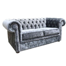 Chesterfield Crystal 2 Seater Sofa Modena Anthracite Black Velvet Fabric In Classic Style - thumbnail 3