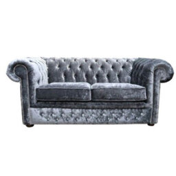 Chesterfield Crystal 2 Seater Sofa Modena Anthracite Black Velvet Fabric In Classic Style - thumbnail 1