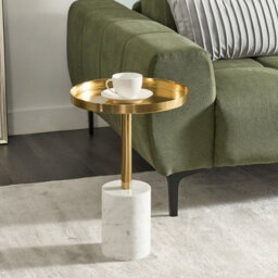 Wyld And Coco Novahome Round Side Table With White Marble Base And Gold Metal Top 36Cm - thumbnail 2