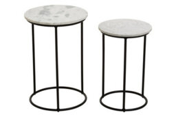 Orsina Nest Of 2 Natural Marble Top Side Tables Set, Round End Tables For Home, Black Powder Painted Bedside Tables - thumbnail 3