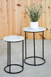 Orsina Nest Of 2 Natural Marble Top Side Tables Set, Round End Tables For Home, Black Powder Painted Bedside Tables - thumbnail 2