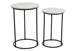 Orsina Nest Of 2 Natural Marble Top Side Tables Set, Round End Tables For Home, Black Powder Painted Bedside Tables - thumbnail 4