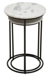 Orsina Nest Of 2 Natural Marble Top Side Tables Set, Round End Tables For Home, Black Powder Painted Bedside Tables - thumbnail 5